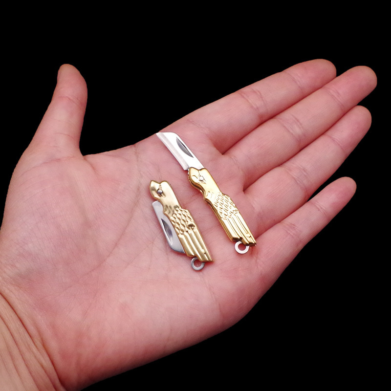黄铜迷你鹰刀锋利折叠刀挂饰小刀随身水果刀袖珍小刀开快递钥匙扣
