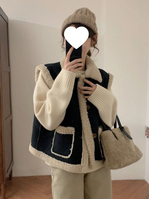 感韩系羊羔毛马甲女秋冬款休闲百搭皮毛一体加厚无袖背心外套|undefined