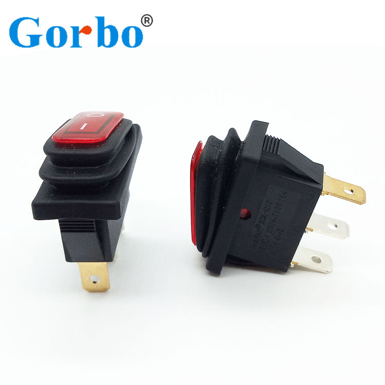 连体KCD3防水开关3脚2挡摇杆拨动开关12V/220带LED灯防水翘板开关