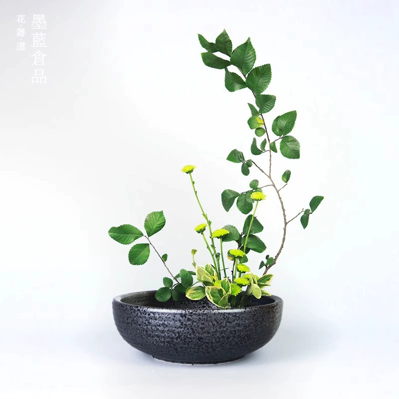 Черно-черная керамическая глиняная чаша для цветов Zenhua Ретро китайская цветочная композиция