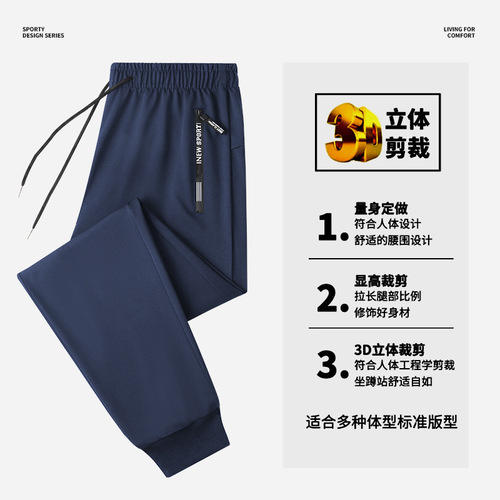 Men's Spring Loose Straight Casual Sports Ice Silk Pants Large Size 24 New Style Unisex Long Pants