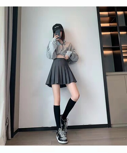 825# High Quality Dark Gray Pleated Skirt for Women Semi-Skirt Short Skirt Spring and Winter Slimming A-Line Hip-Hugging Skirt