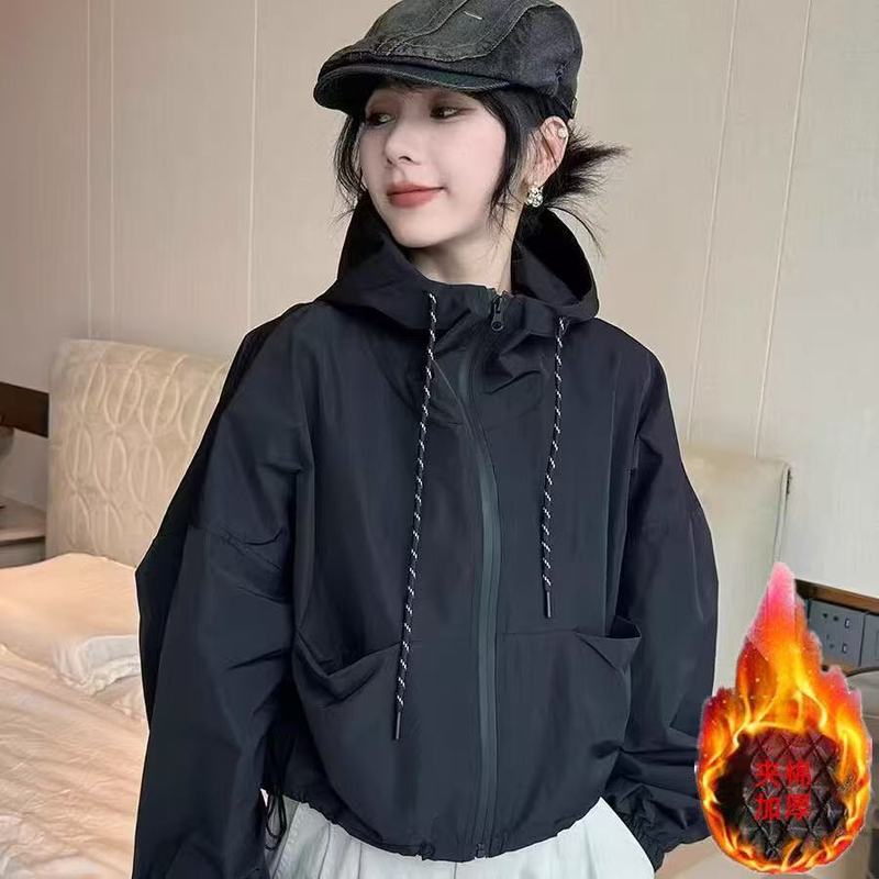 加棉加厚抽绳冲锋衣外套欧洲早秋新款欧货休闲宽松洋气上衣|undefined