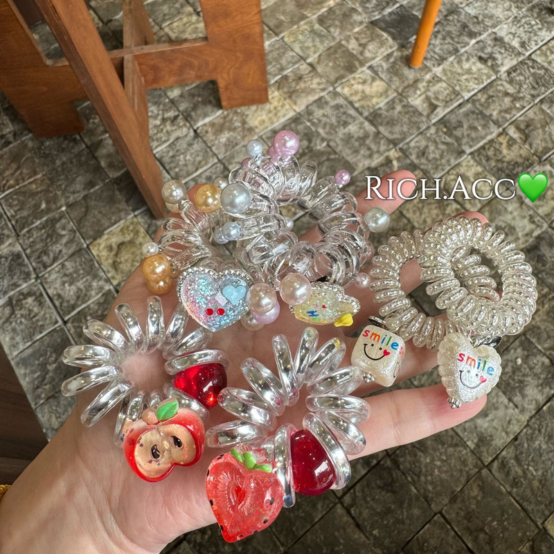 【Real Shot】Korean Dongdaemun Niche Cute Fruit Smiley Face Heart-Shaped Telephone Wire Hair Tie That Doesn'T Damage Hair, New Hair Rope 【Real Shot】Korean Dongdaemun Niche Cute Fruit Smiley Face Heart-Shaped Telephone Wire Hair Tie That Doesn'T Damage Hair, New Hair Rope