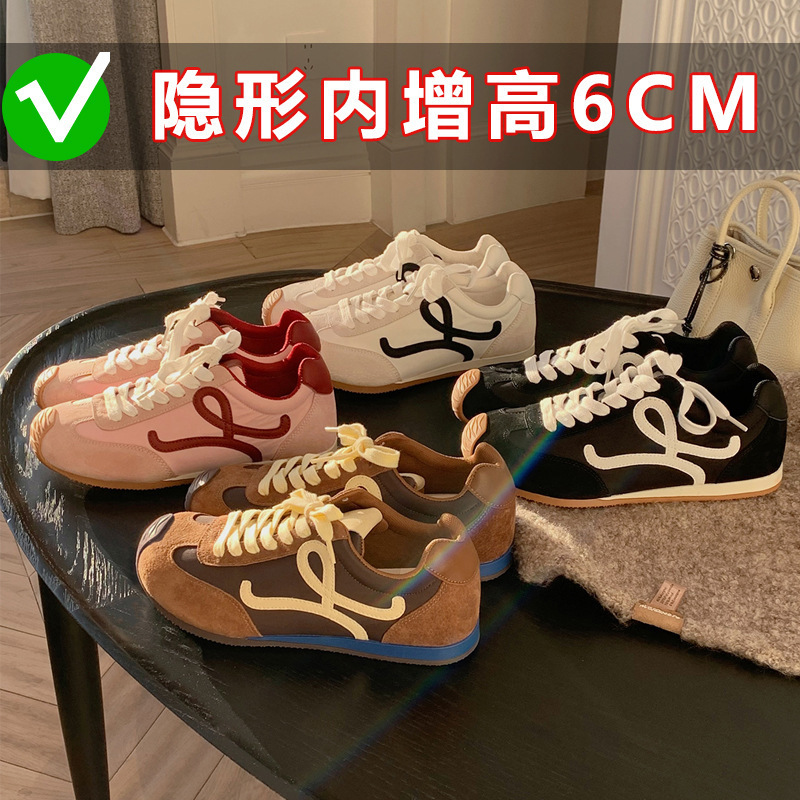 Small cute crooked head ~ spring retro lace casual sports increased 6cm small white shoes women's moral training forrest gump shoes