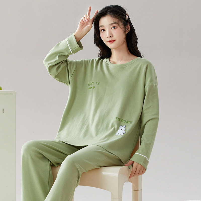 Pajamas for Women Spring & Fall Pure Cotton Long-Sleeved Thin Section 2025 New Large Size Cute Cartoon Girl Home Clothes Set Wholesale
