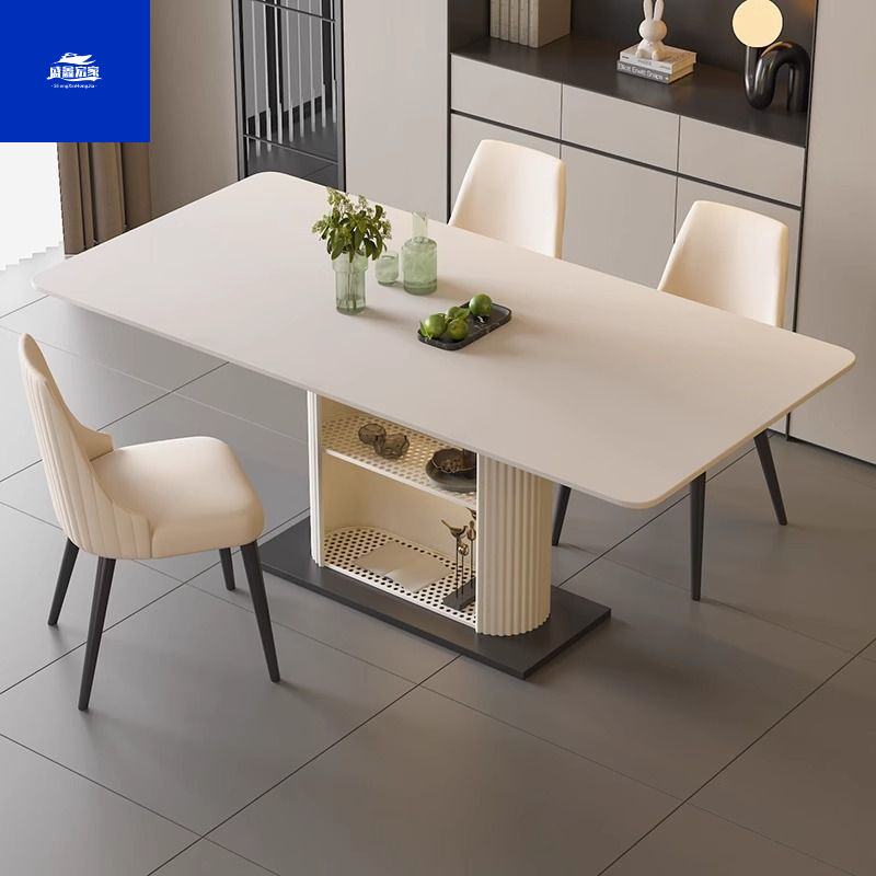 Cream Style Slate Dining Table French Style Home Light Luxury Modern Minimalist Rectangular Dining Table and Chair Combination with Storage Function
