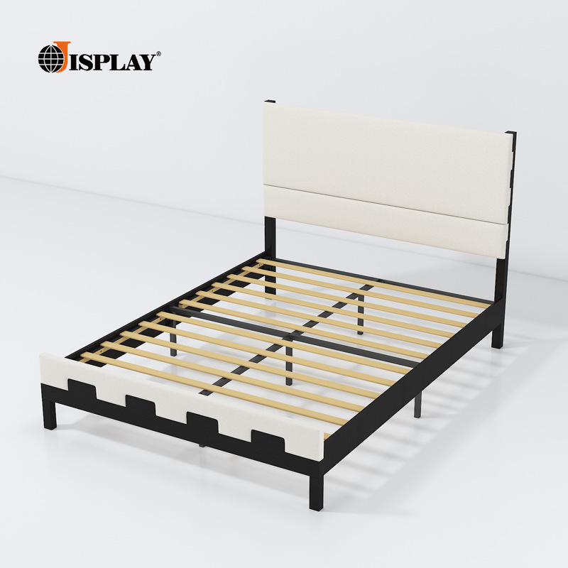 cross-border customized cream modern Simplicity solid wood Soft pack bed White and black Color matching two people Master Bedroom Bedstead