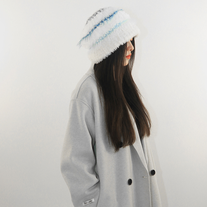 Plišani ribar za žene u jesen i zimu, s malim licima, šarenom pletenom kapom od zečje dlake, velikom glavom_voghion.com