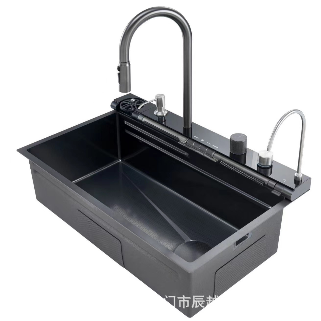 Transfronterizo SUS304 ballena azul dragón lluvia cascada fregadero nano pantalla digital panal cocina multifuncional lavavajillas gran tanque único