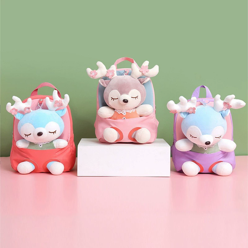 Плюшевый рюкзак Cute Cartoon Deер, лёгкий школьный рюкзак для девочек