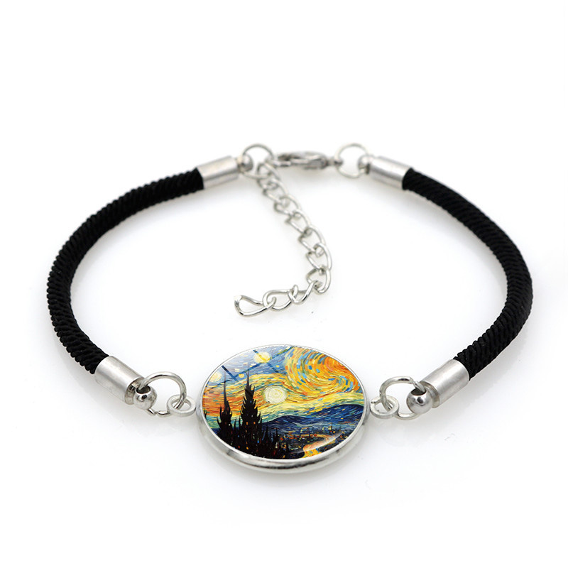 Van Gogh Starry Moon Night Bracelet Jewelry Wholesale Van Gogh Self-portrait Sunflower Woven Hand Rope Men's and Women's All-match Small Gifts