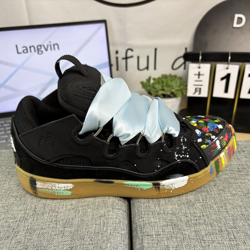 Putian Lanvin Men's and Women's Leather Patchwork Lace-Up Curb Sports Casual Shoes Retro Sneakers Cross-Border New Dad Shoes Putian Lanvin Men's and Women's Leather Patchwork Lace-Up Curb Sports Casual Shoes Retro Sneakers Cross-Border New Dad Shoes