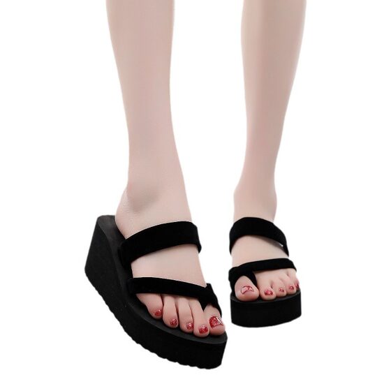 2024 new online celebrity Korean style fashionable small height increasing wedge bottom sandals casual platform beach sandals