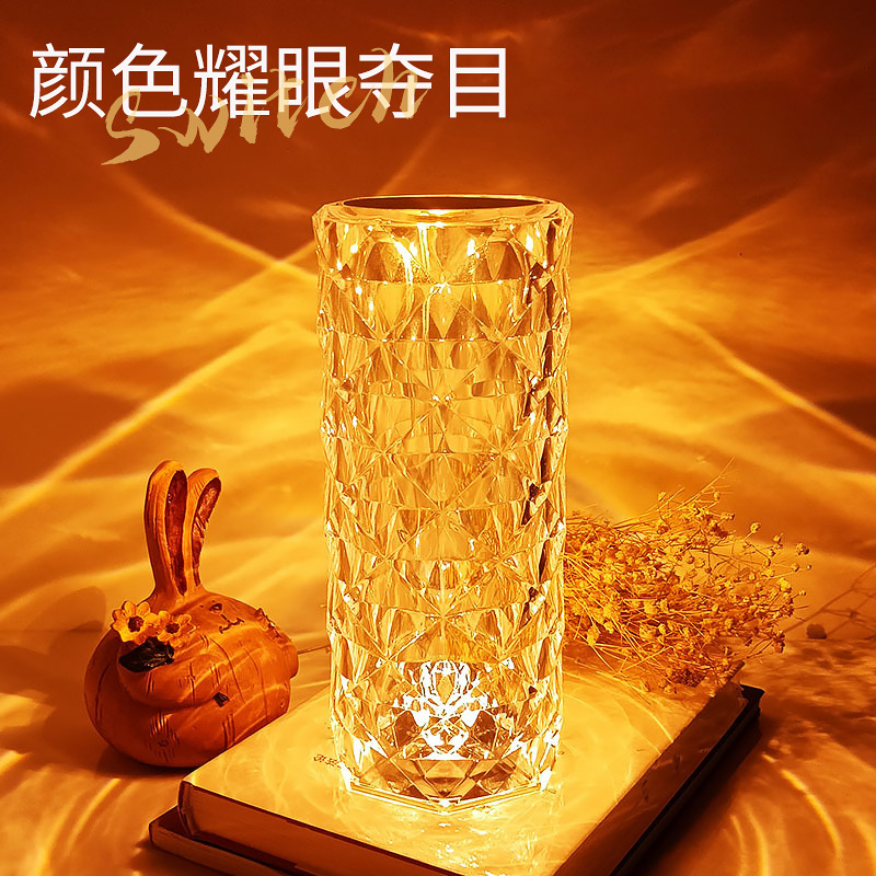 Transfronteriza de Cristal decorativa lámpara de mesa dormitorio toque control remoto Rose lámpara LED de carga atmósfera Decoración Luz de la noche