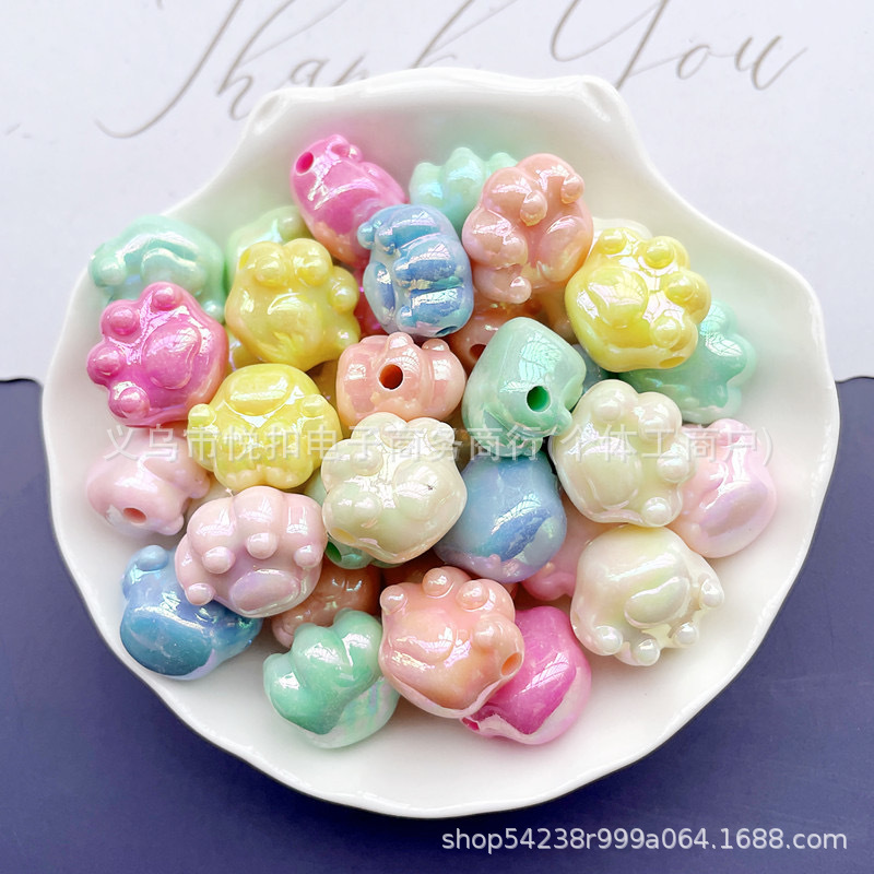 Agujero de garra de gato de color crema 3mm perlas acrílicas macarón manuales perlas de agujero recto bolsas de perlas sueltas colgante pulsera