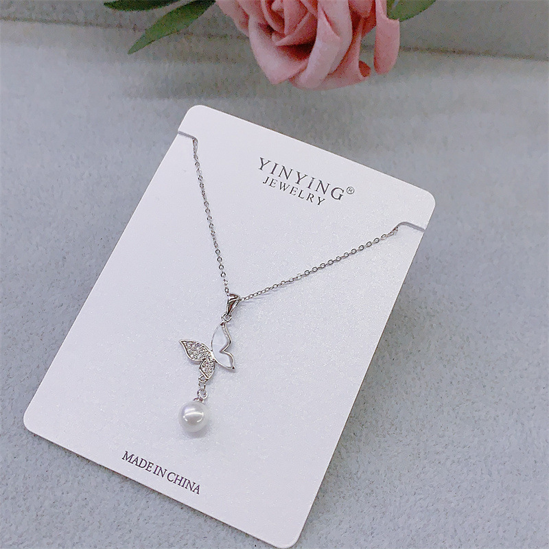 플레이트 나비 진주 펜던트