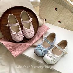 珠光芭蕾女童公主文藝2024新款春夏寶寶甜美蝴蝶結皮鞋一腳蹬軟底