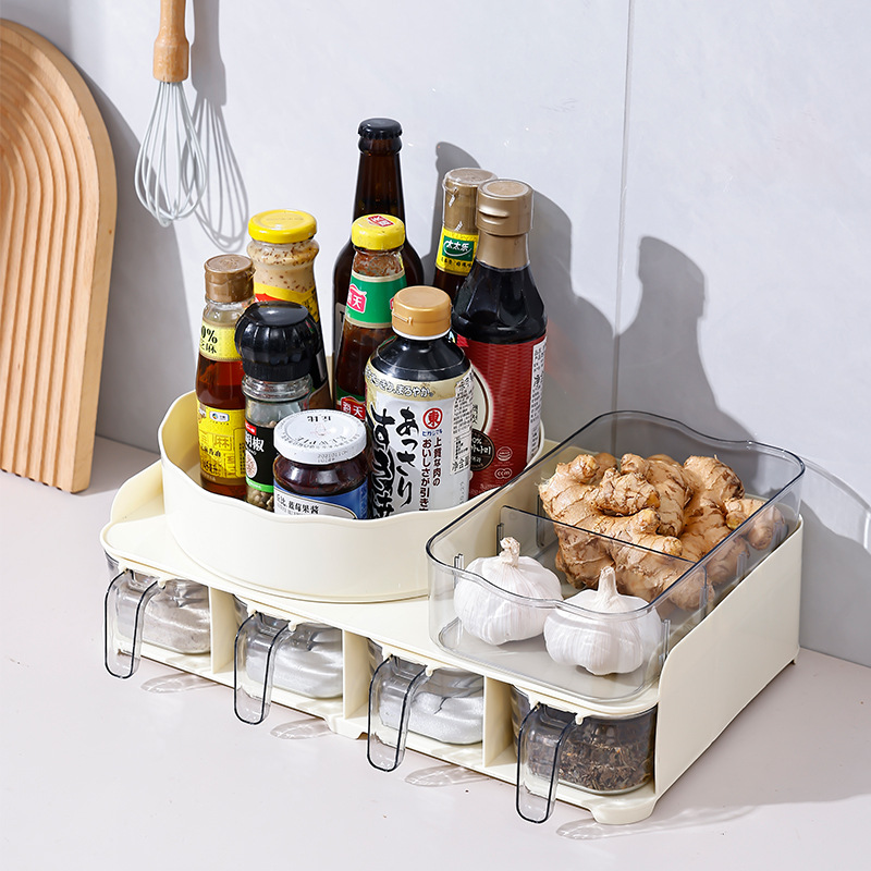 新款调料盒置物架组合套装厨房家用盐罐糖味精香料一体多格调味罐