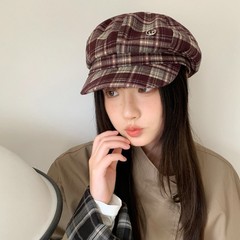 英伦风格子八角帽女秋冬季百搭格纹鸭舌贝雷帽日系休闲复古画家帽