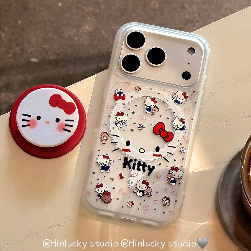 Cute Cartoon Kitty Cat with Magnetic Suction Suitable for Apple 16Promax Mobile Phone Case Iphone1514Pro Hard 13