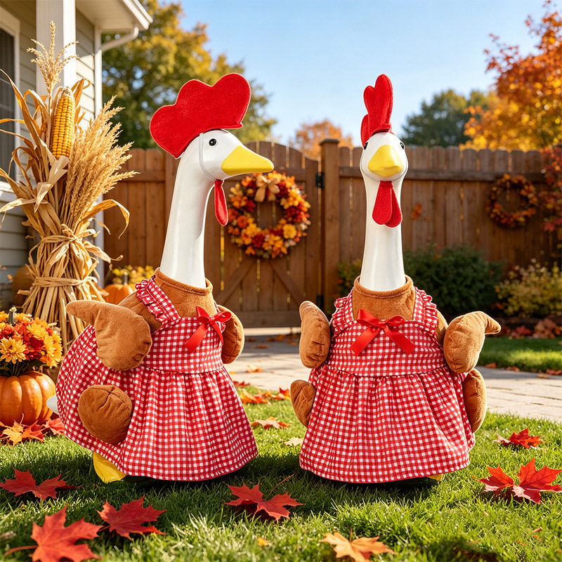Cross-Border New Thanksgiving Porch Goose Costume Turkey-Shaped Yard Decoration 23inch Large White Goose Dress Manufacturer