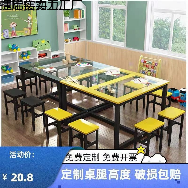 Student Painting Table Study Table Painted Handmade Calligraphy Table Children's Study Table Kindergarten Painting Table Glass Table