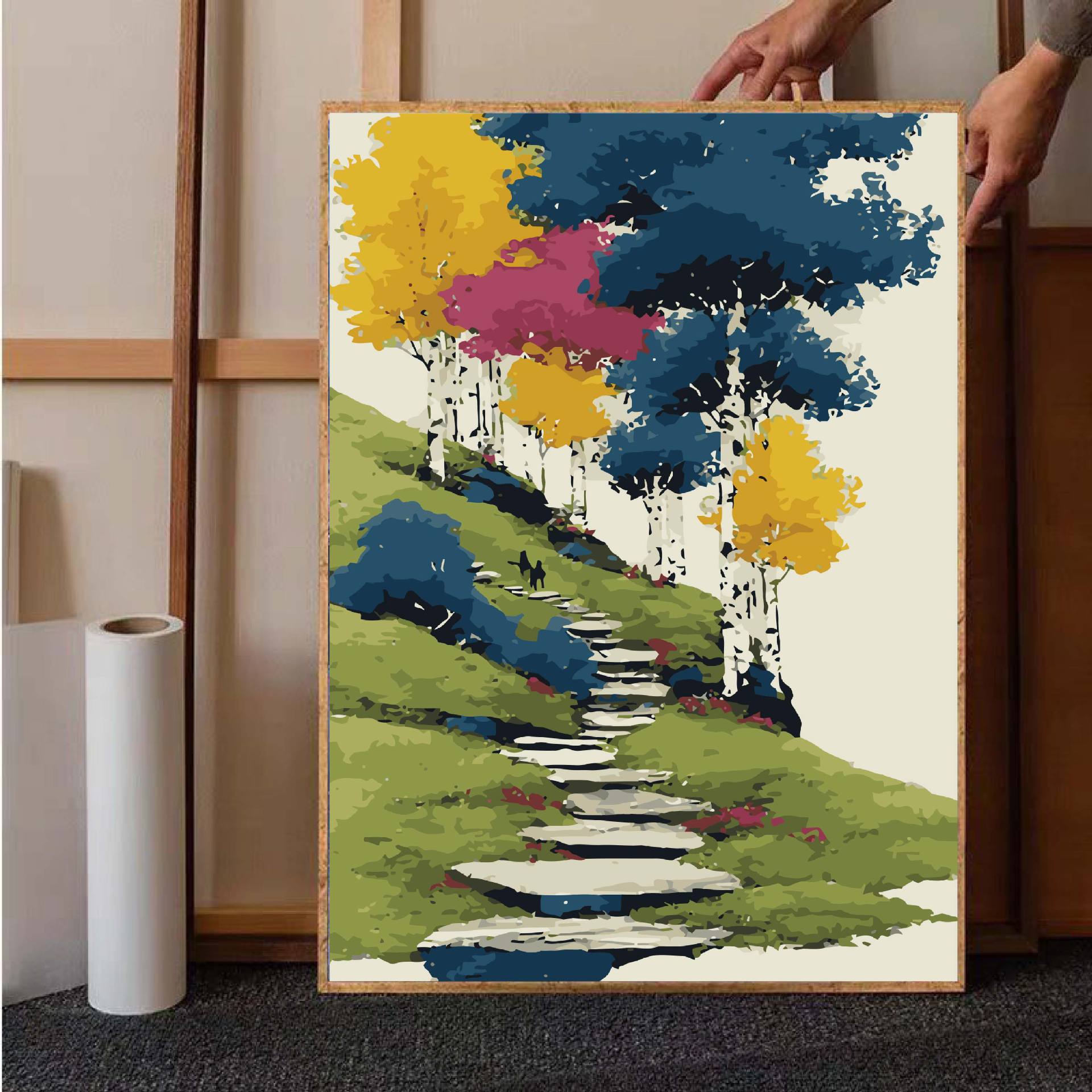 Pintura al óleo digital paisaje curado departamento de guofeng gu gu guojie pintura decorativa pintura a mano diy relleno pintura al óleo descompresión pintura a mano