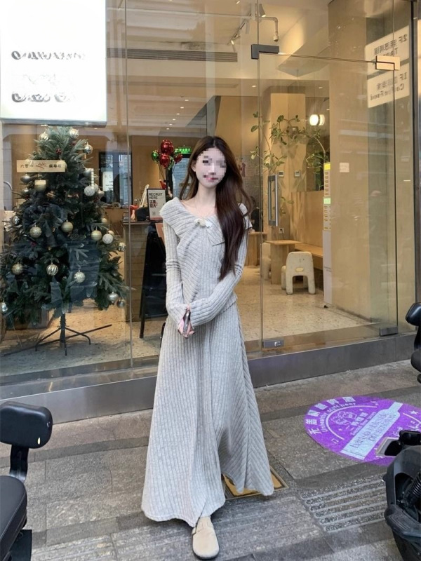 甜美时尚套装设计感不规则针织毛衣高腰半身长裙春秋女两件套减龄|undefined