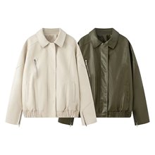 外贸跨境女装现货批发2025秋季新款欧美复古风宽松休闲PU皮衣外套