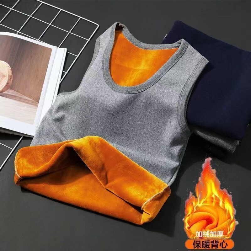 Autumn and Winter Thermal Vest Solid Color fleece-lined Thickened Men's plus size Underwear Top Sleeveless Waistcoat Tight Gold Armor