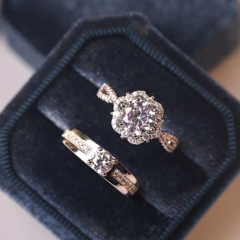 Alloy Moissanite Ring Alloy Moissanite Couple Twist Arm Diamond Ring Pair Ring Wedding Proposal Daily Easiest for Match