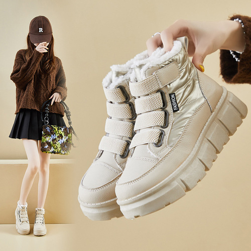 Winter Fleece Lined White Sneakers New Korean Style Ins Women's Student Thick Sole Height Sport Platform Shoes Casual XT161