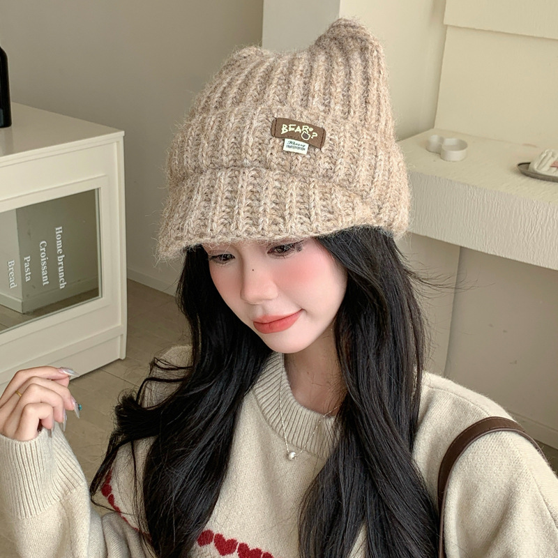 帽子女秋冬季百搭针织毛线帽户外出行防风保暖帽时尚休闲包头帽韩|undefined