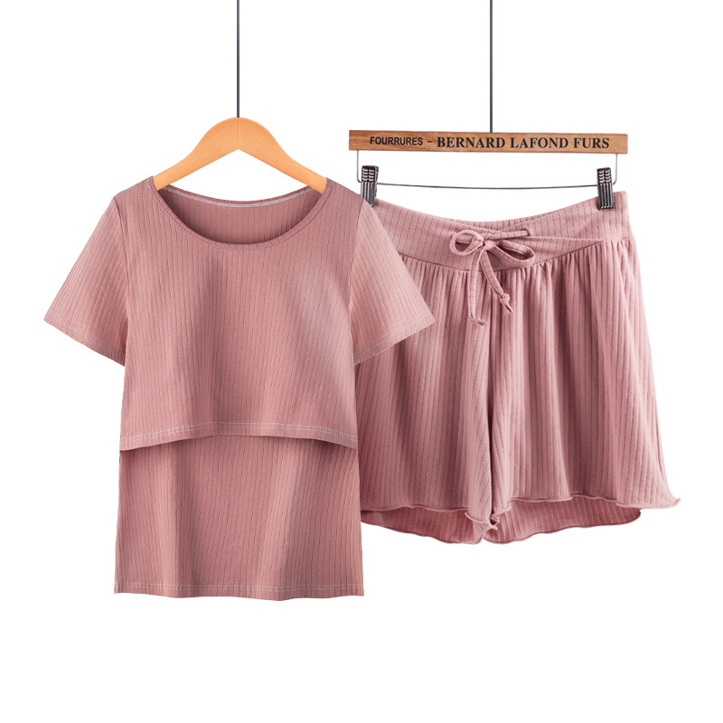 妊婦パジャマ純綿授乳半袖女性夏薄手月子服夏服産後ルームウェア授乳セット|undefined