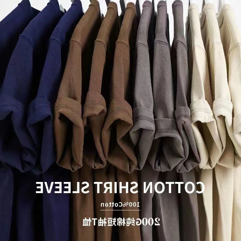 Cotton heavy plus size loose base shirt casual basic short sleeve T-shirt pure cotton retro solid color round neck