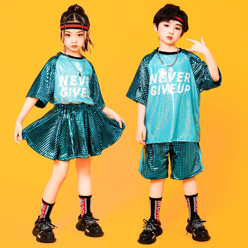 Girls boys hiphop dance costumes rapper singers Drummer performance  sequin outfits Girls catwalk cheerleaders uniforms for kids