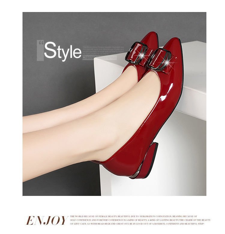 Zapatos de cuero plano de tacón bajo para mujeres 2024 primavera nuevos tacones gruesos y poco profundos zapatos de cuero para mujeres de trabajo