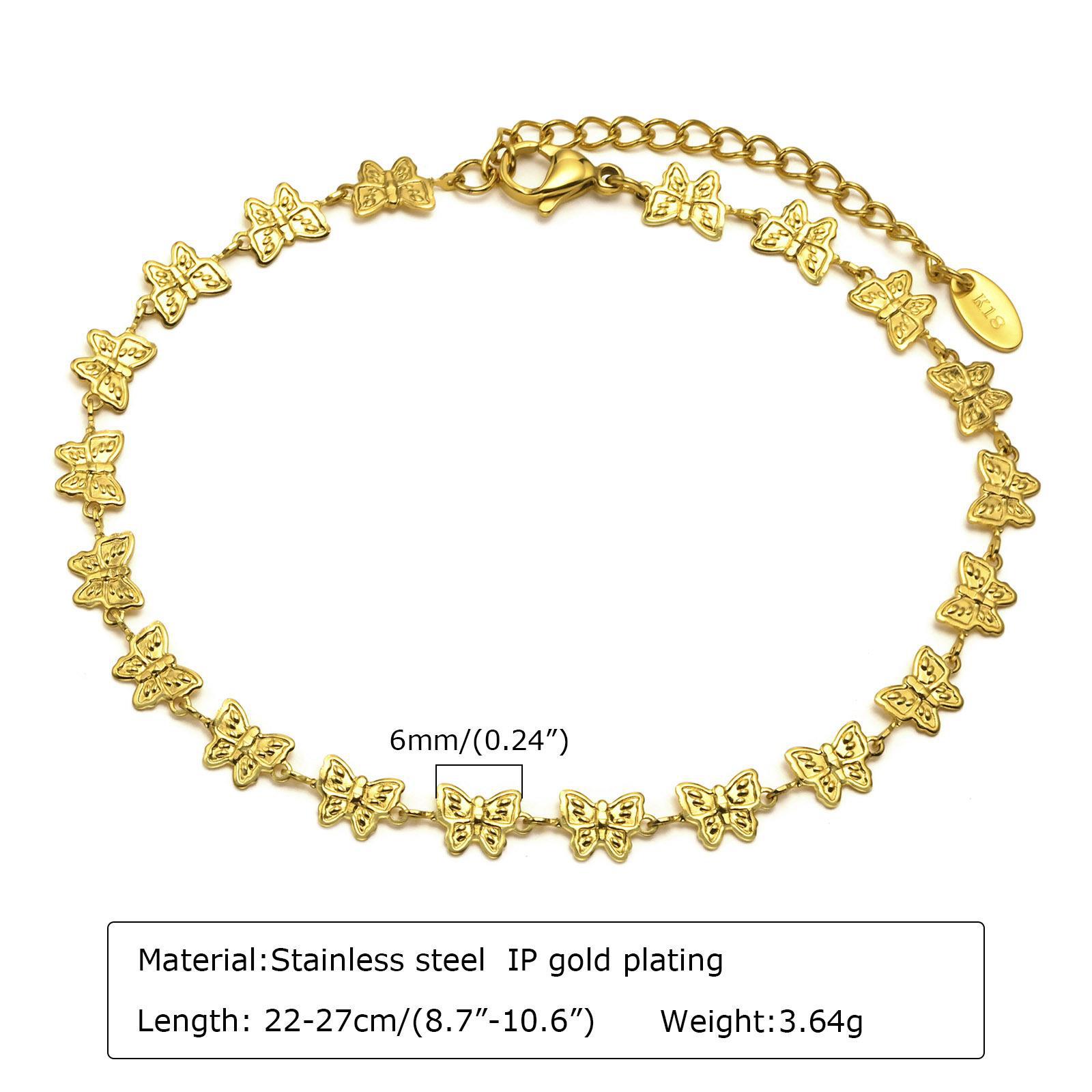 Simple Style Heart Shape Butterfly Stainless Steel Plating Gold Plated Womenu0027S Anklet
