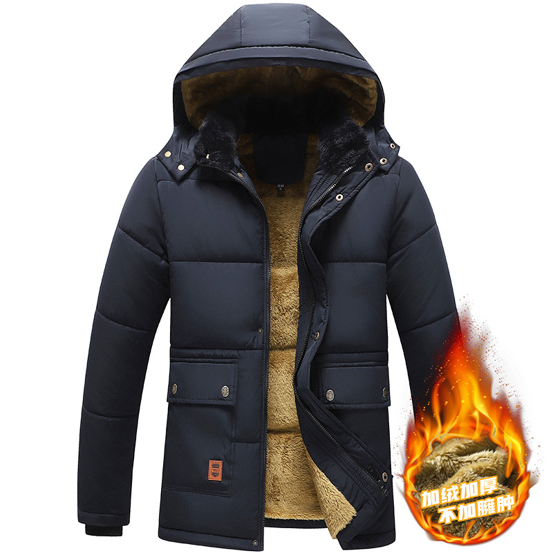 Abrigo acolchado de algodón para hombres de mediana edad y ancianos Abrigo acolchado de algodón grueso forrado de lana Abrigo acolchado de algodón casual de media longitud chaqueta acolchada de algodón para papá ropa de invierno cálido