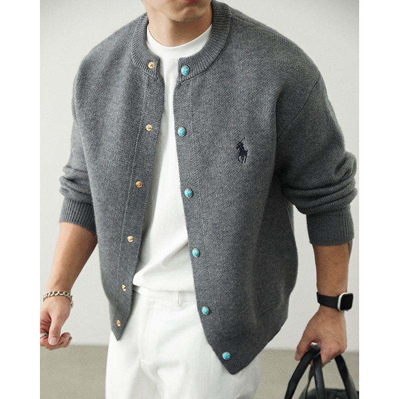 Turquoise Sweater Jacket Men's Spring and Autumn 2025 New Casual Knitted Cardigan Jacket Men's Spring Top Trendy Men