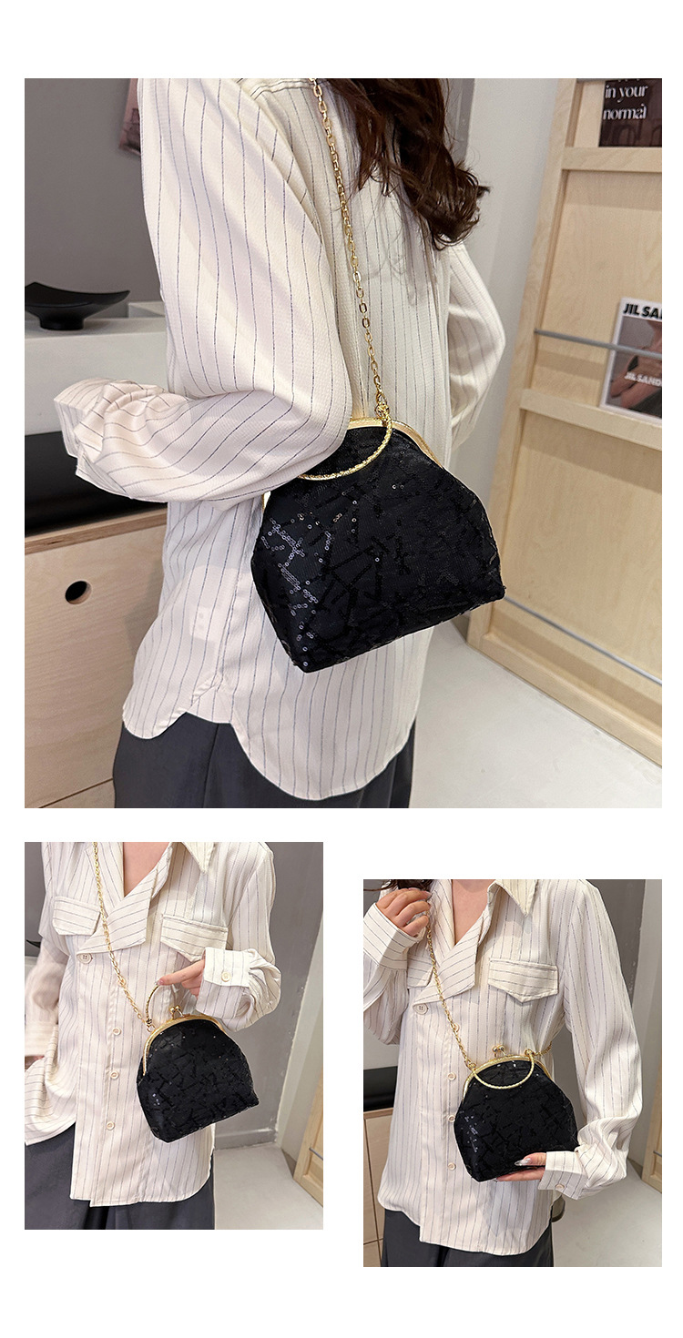 Women's Medium Pu Leather Gauze Solid Color Elegant Classic Style Sequins Shell Clasp Frame Dome Bag display picture 12