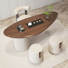 阳台茶桌椅组合实木原木茶台亚克力一体家用奶油风现代简约泡茶桌