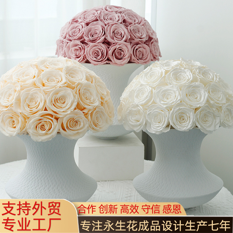 Jarrón de Rosas de Alta Gama para Regalo del Día de San Valentín para Chicas, Flores de Mesa de Cerámica al por Mayor, Flores Eternas, Cubo de Abrazos