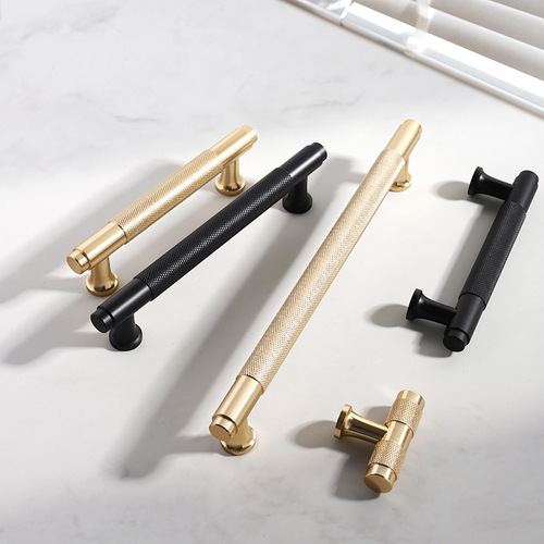 Modern minimalist Nordic wardrobe door golden copper drawer handle black extended American aluminum alloy cabinet handle