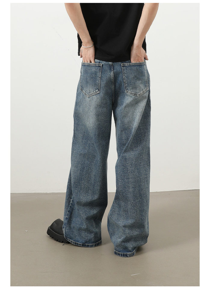 Quần jeans nam ống rộng phong cách Hàn Quốc đơn giản cơ bản đi làm đa năng — màu xanh chi tiết 15