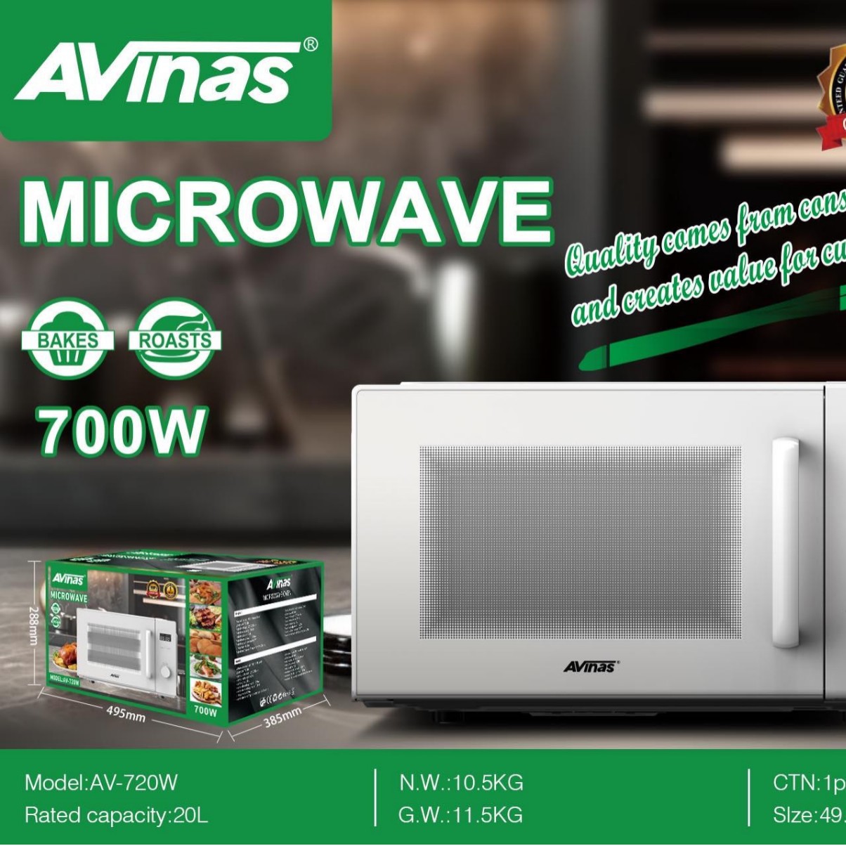 Av-720W Eu Microwave Oven Microwave Oven 1Pcs/Ctn 0.055Cbm