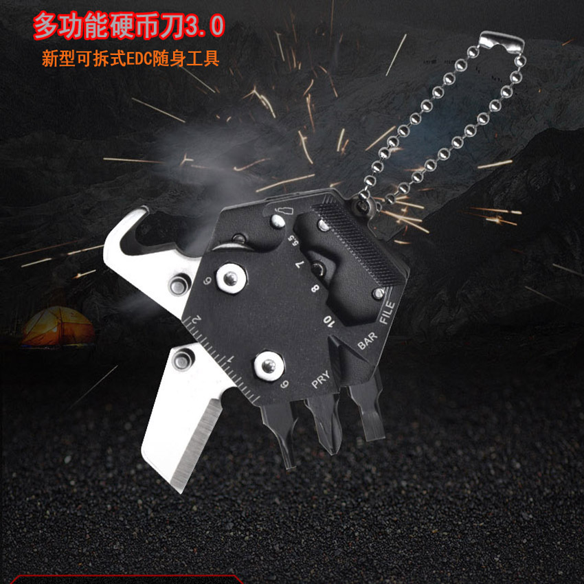 六角硬币刀多功能小刀折叠刀户外好帮手EDC迷你螺丝批组合小工具