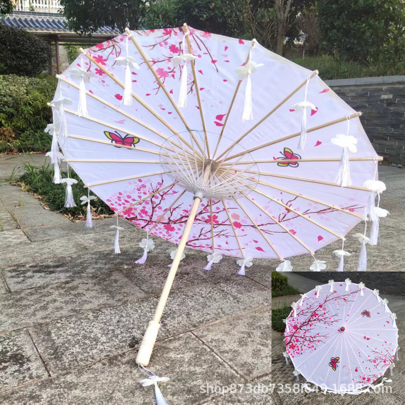 古風漢服流蘇傘花びら傘演出ダンス絹布傘吊り下げ装飾傘工芸傘古典油紙傘|undefined