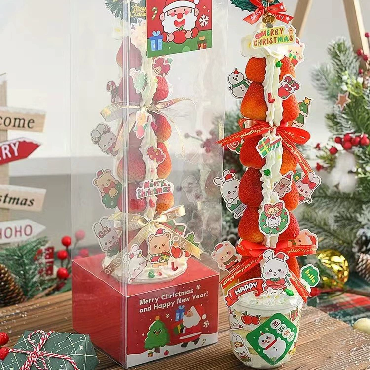 Рождественская Клубничная башня Молочный чай Чашка Бобо Чашка Прозрачный торт Чистая знаменитость Жирная чашка Фруктовая чашка для мороженого 360 мл